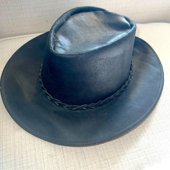 unbranded Other - Black Leather Cowboy Hat Braided Band With Tassels Size Large Made In Mexico